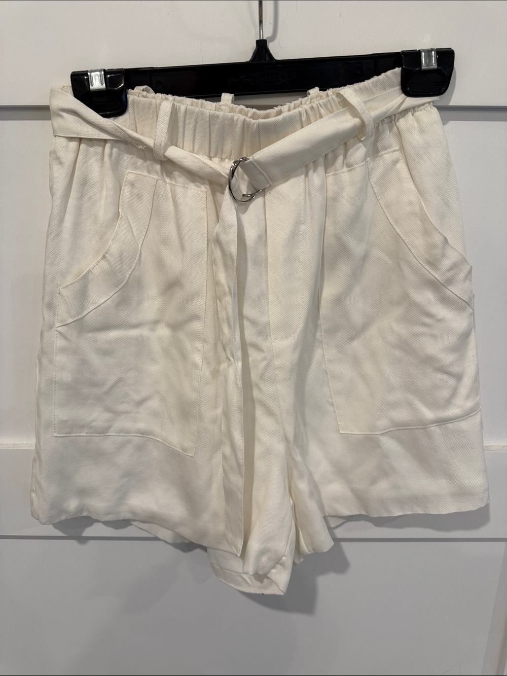 bishop + young Cream Paperbag Waist Shorts with D-Ring Belt